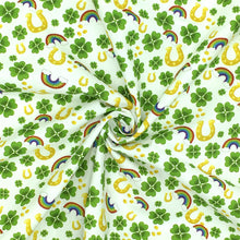 Load image into Gallery viewer, st patricks rainbow color clover shamrock printed fabric
