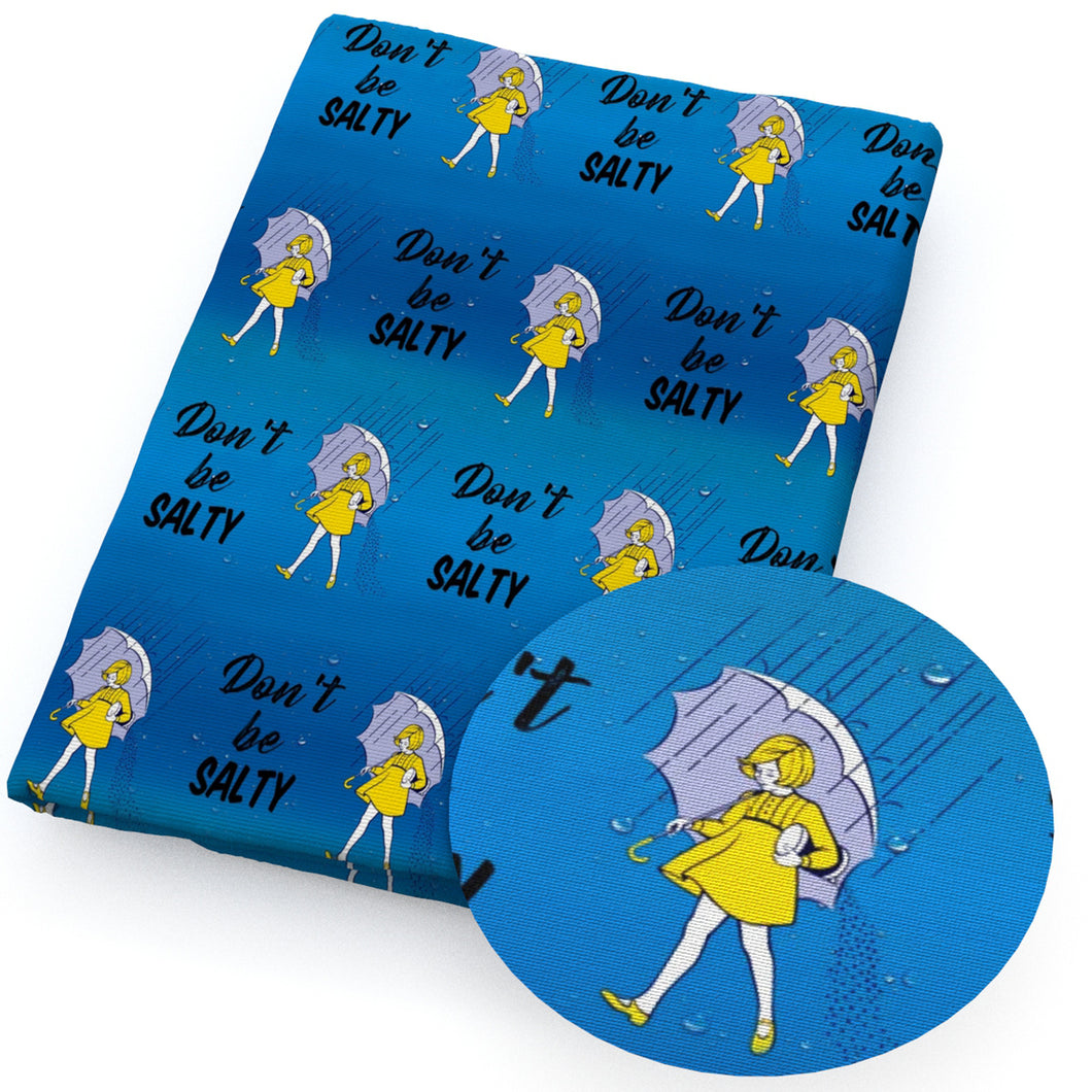 gradient color don't be salty morton saltlittle girl with umbrella letters alphabet fabric