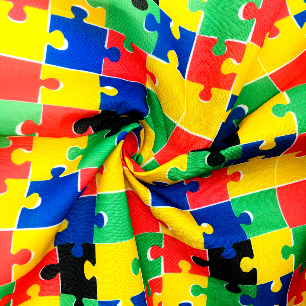 autism awareness plaid grid rainbow color printed fabric