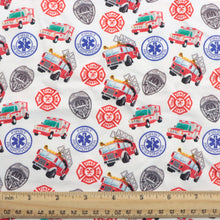 Load image into Gallery viewer, emt emergency medical technician first responder fire truck fire hydrant firemen printed fabric
