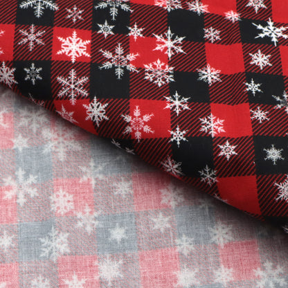 snowflake snow plaid grid christmas day printed fabric