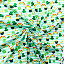 Load image into Gallery viewer, st patricks stripe rainbow color clover shamrock green series printed fabric
