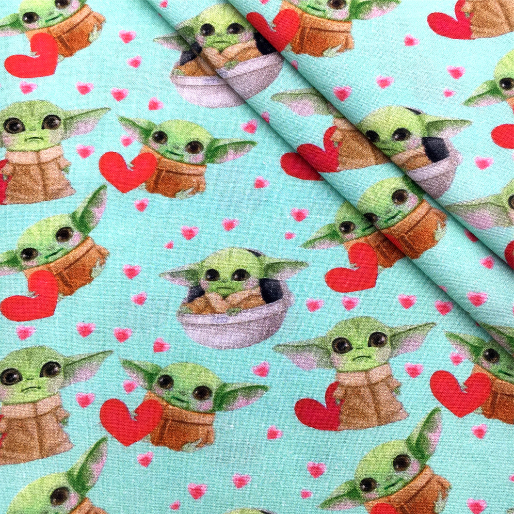 heart love valentines day green series printed fabric