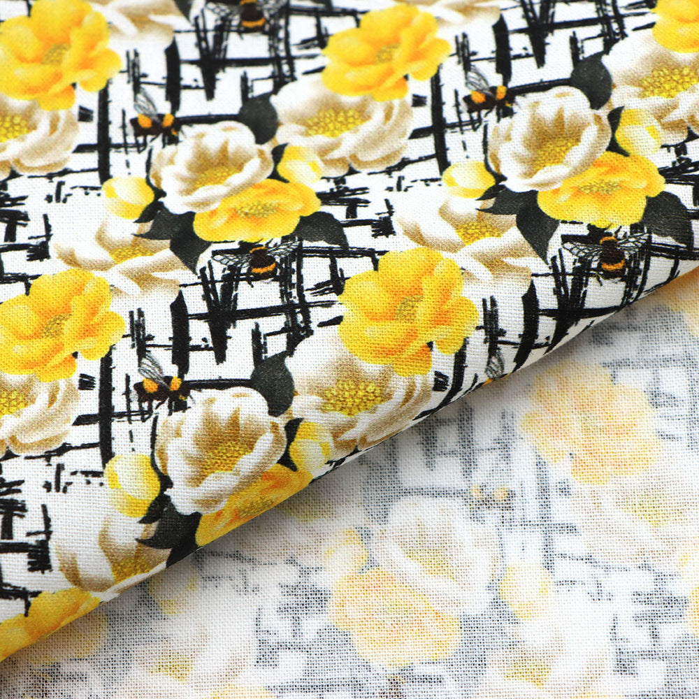 flower floral bee printed fabric
