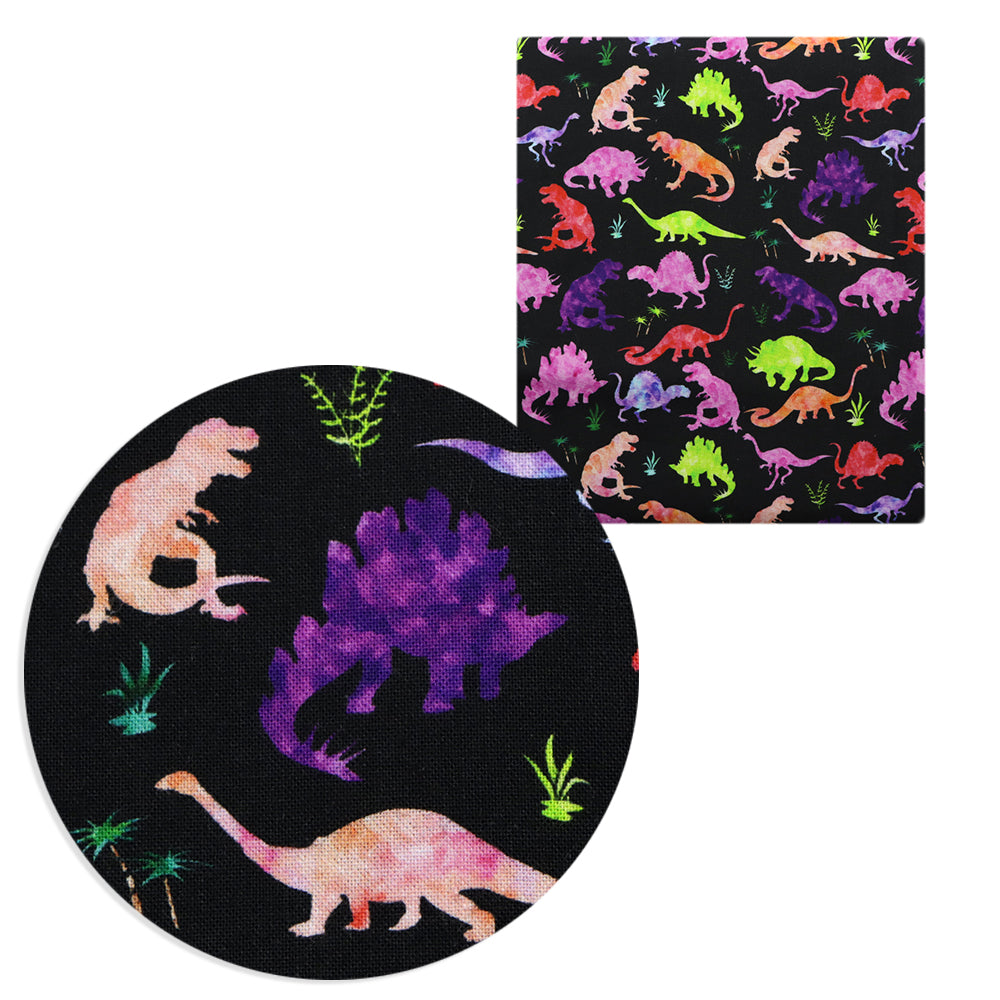 dinosaurs dino leaf leaves tree black series printed fabric