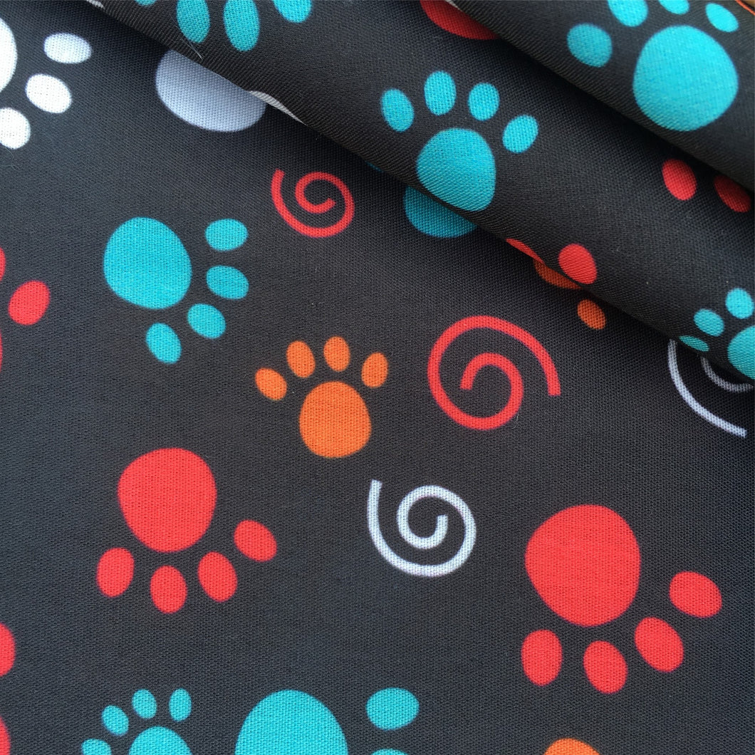 footprint paw paint splatter black series swirls printed fabric