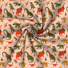 Load image into Gallery viewer, dinosaurs dino christmas day printed fabric
