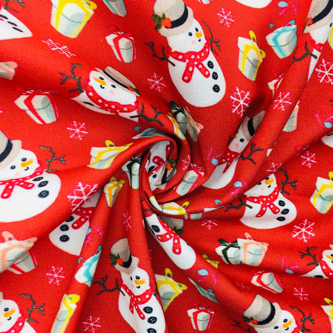 present gift snowman christmas day snowflake snow printed fabric