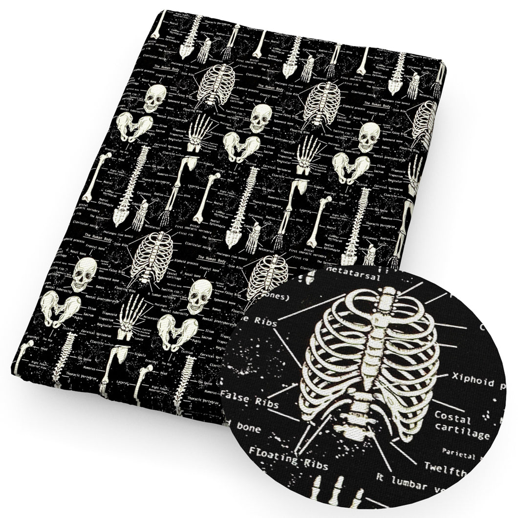 bones SKULL Ghost Skeleton printed fabric
