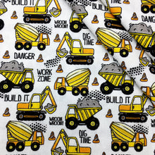 Load image into Gallery viewer, letters alphabet engineering construction vehicles yellow series printed fabric
