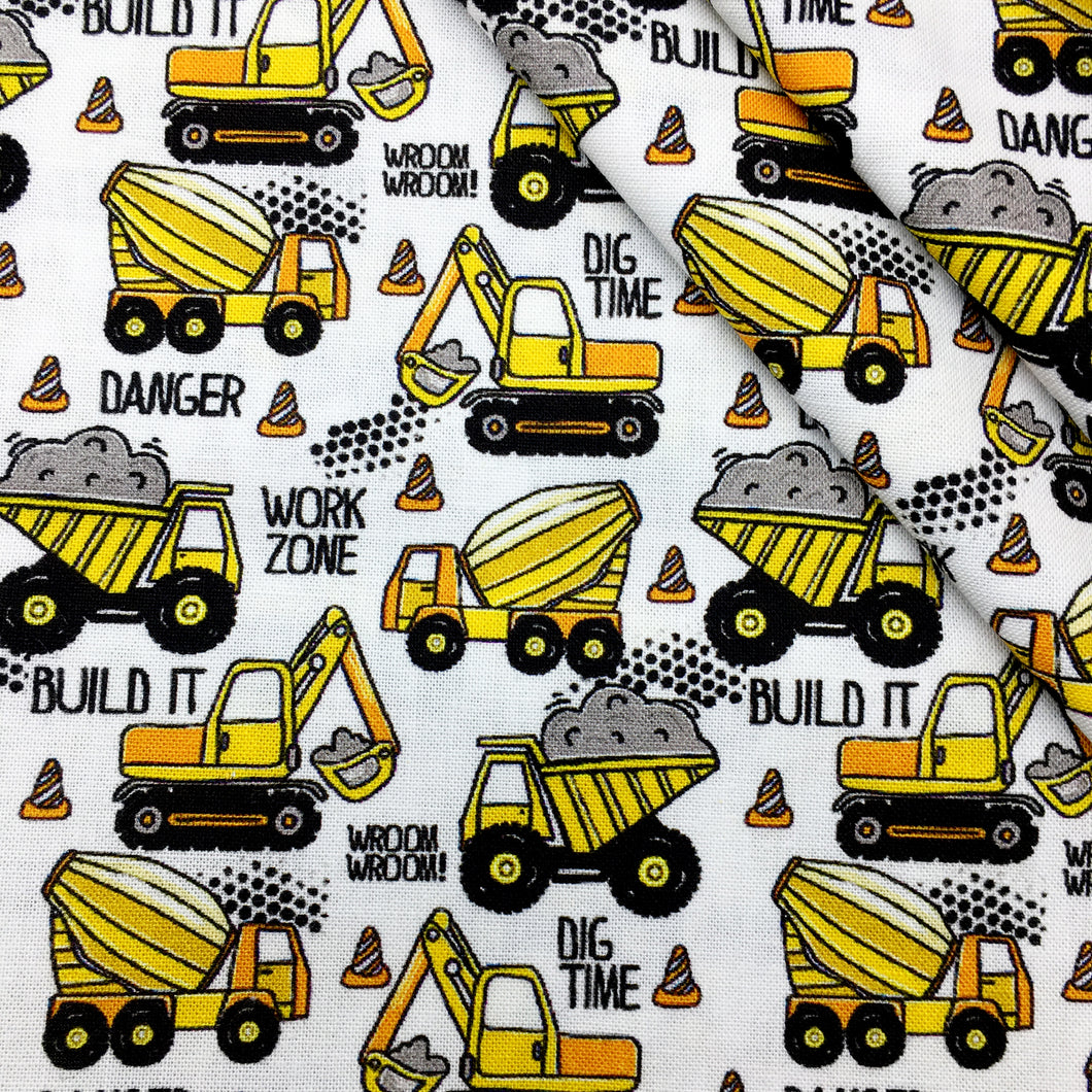 letters alphabet engineering construction vehicles yellow series printed fabric