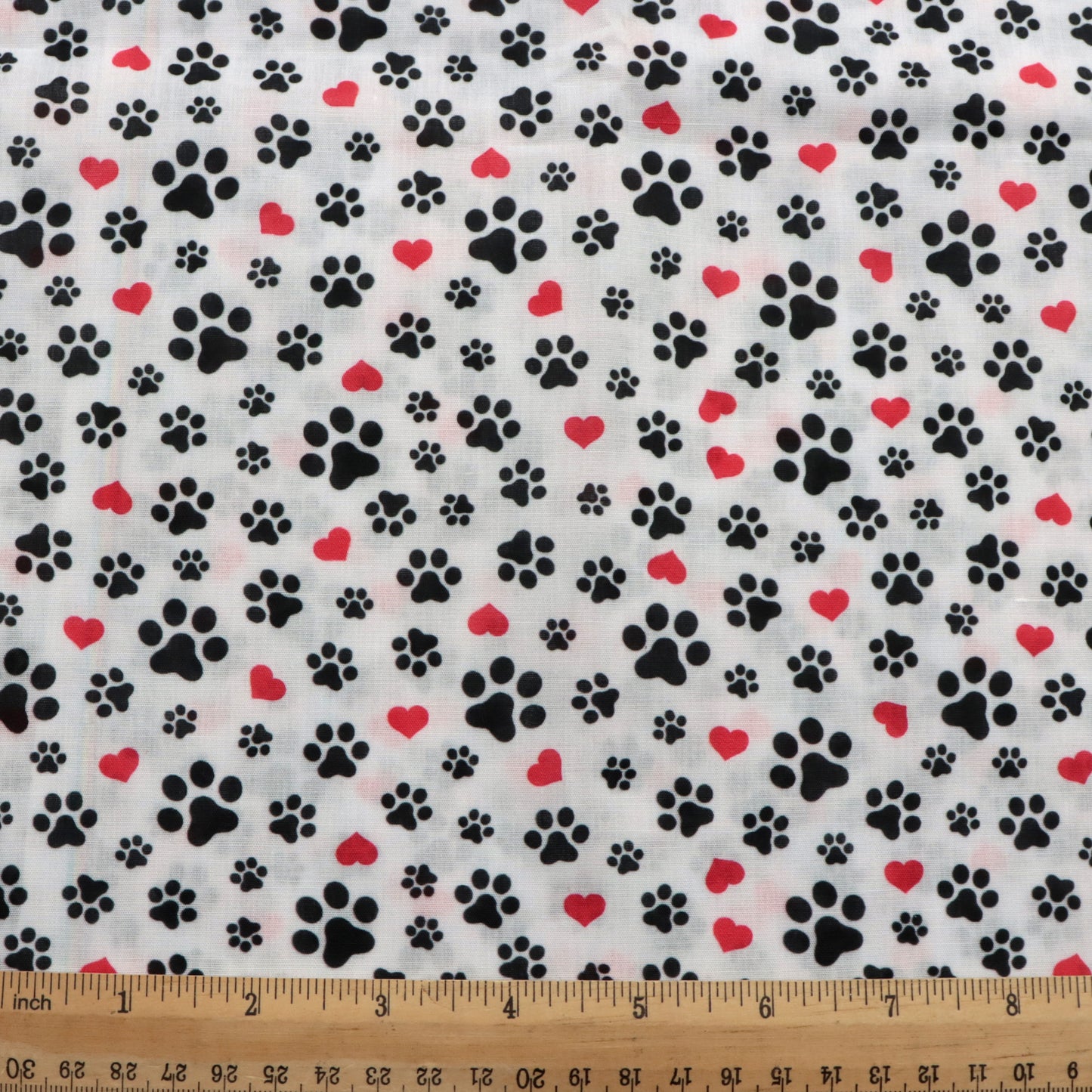 footprint paw heart love valentines day printed fabric