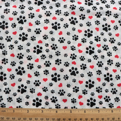 footprint paw heart love valentines day printed fabric