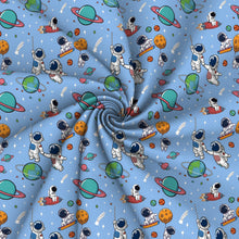 Load image into Gallery viewer, astronaut star planet solar system galaxy printed fabric
