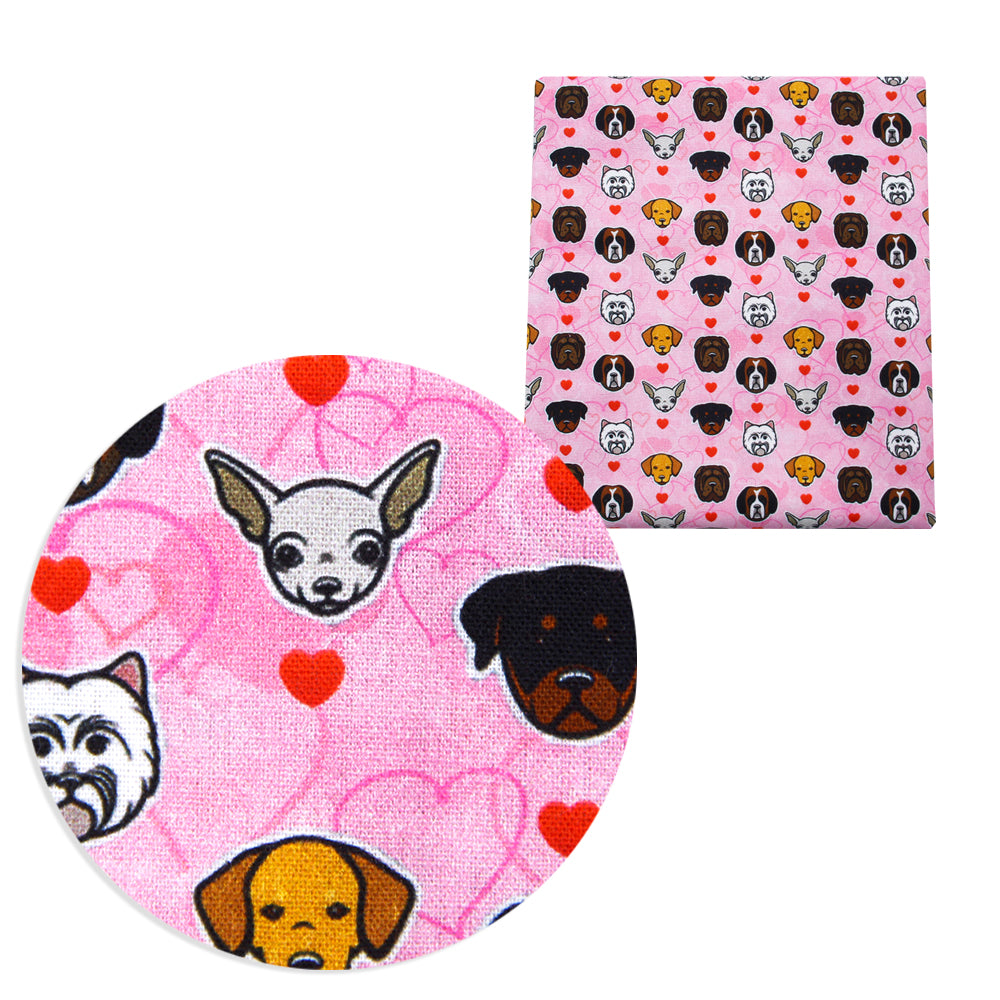 dog puppy valentines day heart love printed fabric