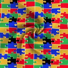 Load image into Gallery viewer, autism awareness plaid grid rainbow color printed fabric
