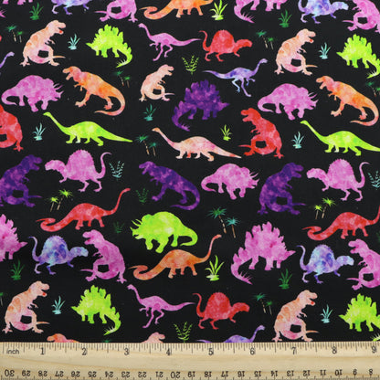 dinosaurs dino leaf leaves tree black series printed fabric