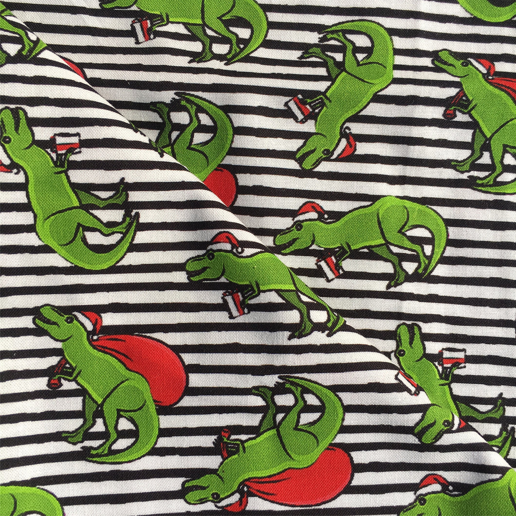 dinosaurs dino christmas day stripe printed fabric