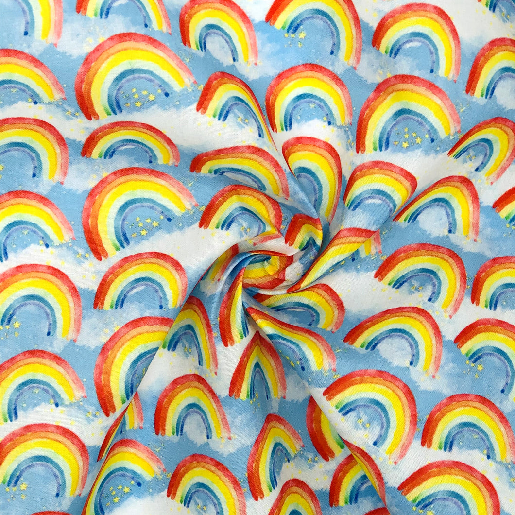 rainbow color star starfish cloud printed fabric