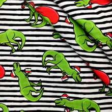 Load image into Gallery viewer, dinosaurs dino christmas day stripe printed fabric
