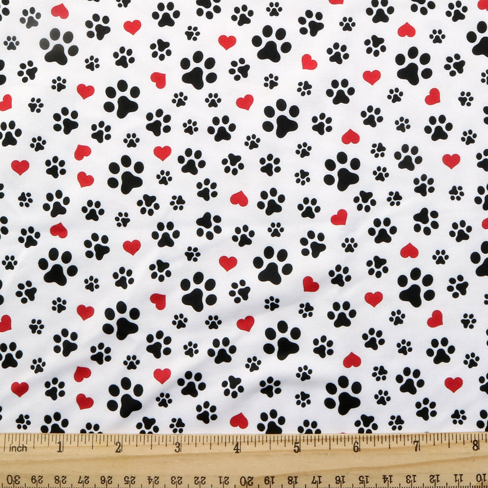 footprint paw heart love valentines day printed fabric