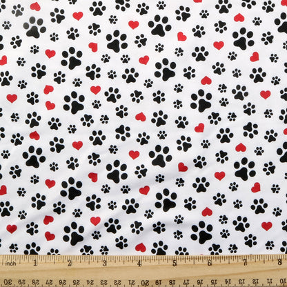 footprint paw heart love valentines day printed fabric