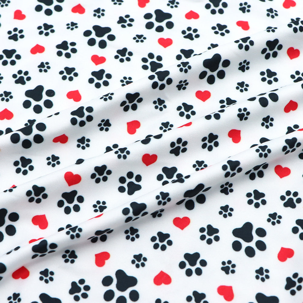 footprint paw heart love valentines day printed fabric