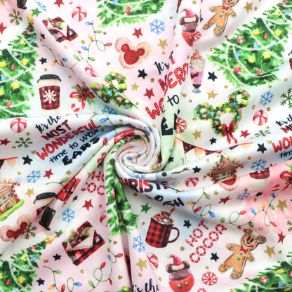 snowflake snow christmas drinks gingerbread man printed fabric