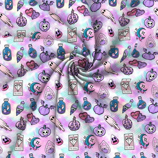 halloween moon pumpkin skull ghost skeleton bones tie dye printed fabric
