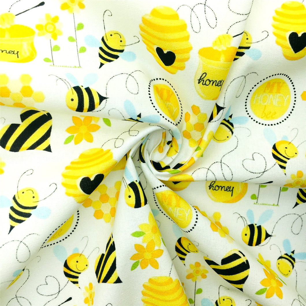 bee flower floral yellow series printed fabric