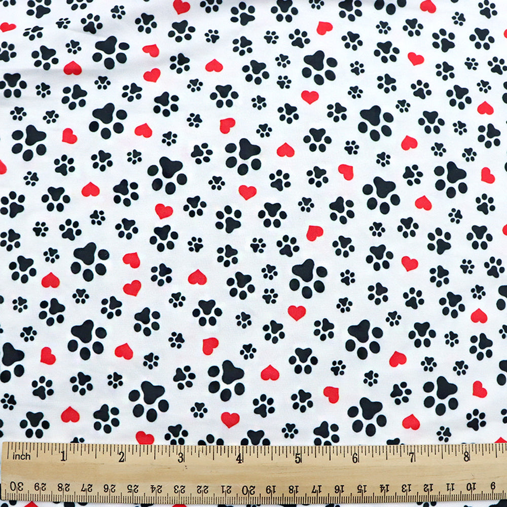 footprint paw heart love valentines day printed fabric