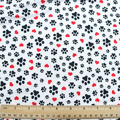 footprint paw heart love valentines day printed fabric