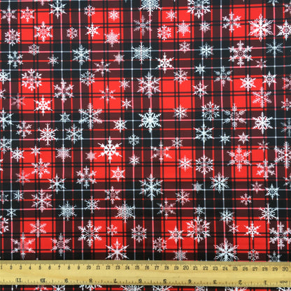 snowflake snow plaid grid christmas day red series printed fabric