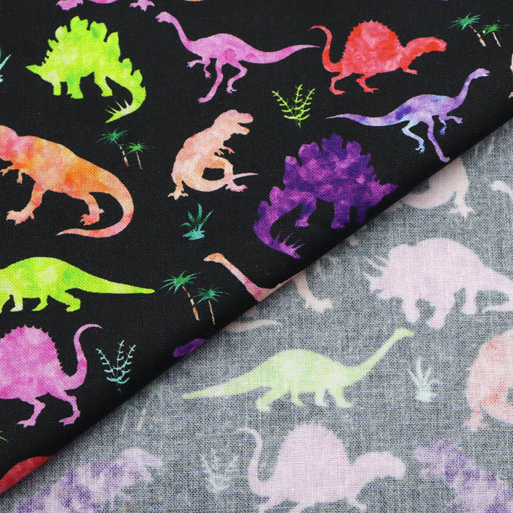 dinosaurs dino leaf leaves tree black series printed fabric