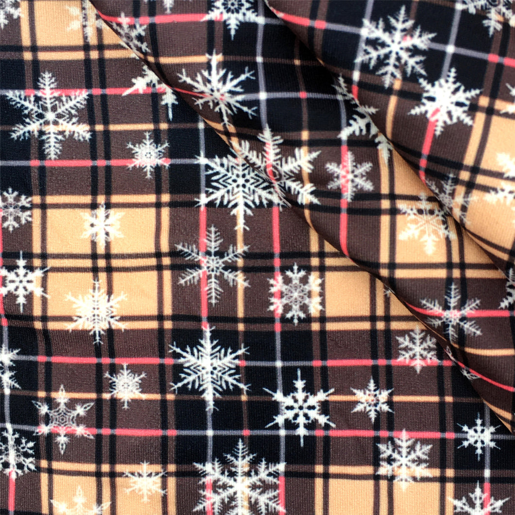 snowflake snow plaid grid christmas day printed fabric