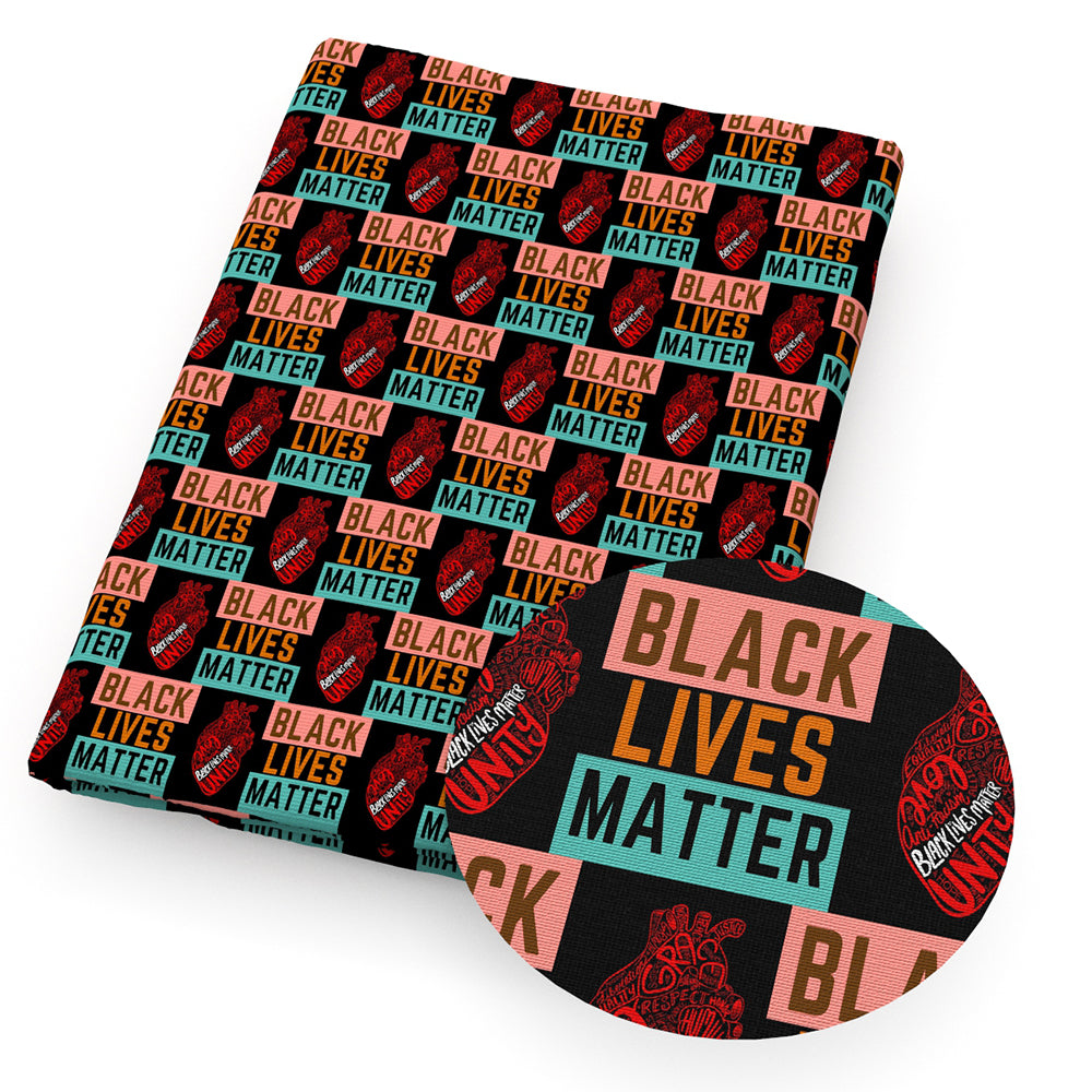 letters alphabet heart love black lives matter printed fabric