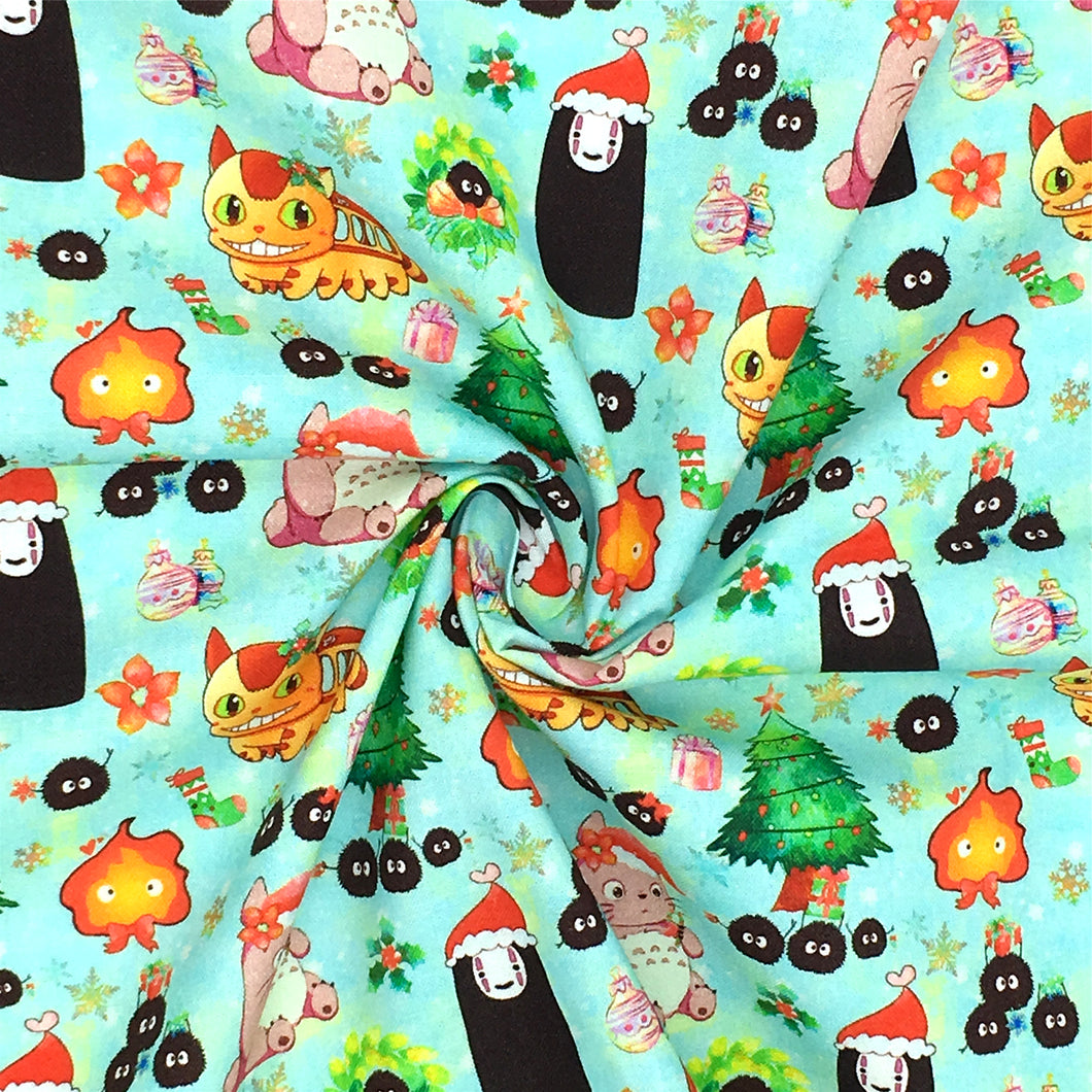 christmas tree santa hat snowflake snow printed fabric