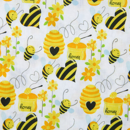 bee flower floral heart love printed fabric