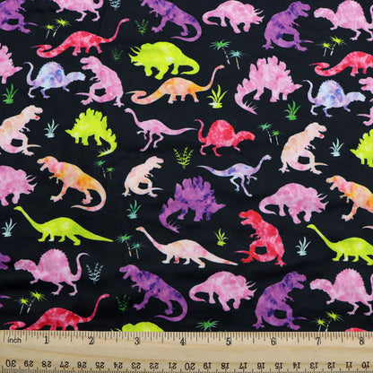 dinosaurs dino leaf leaves tree black series printed fabric