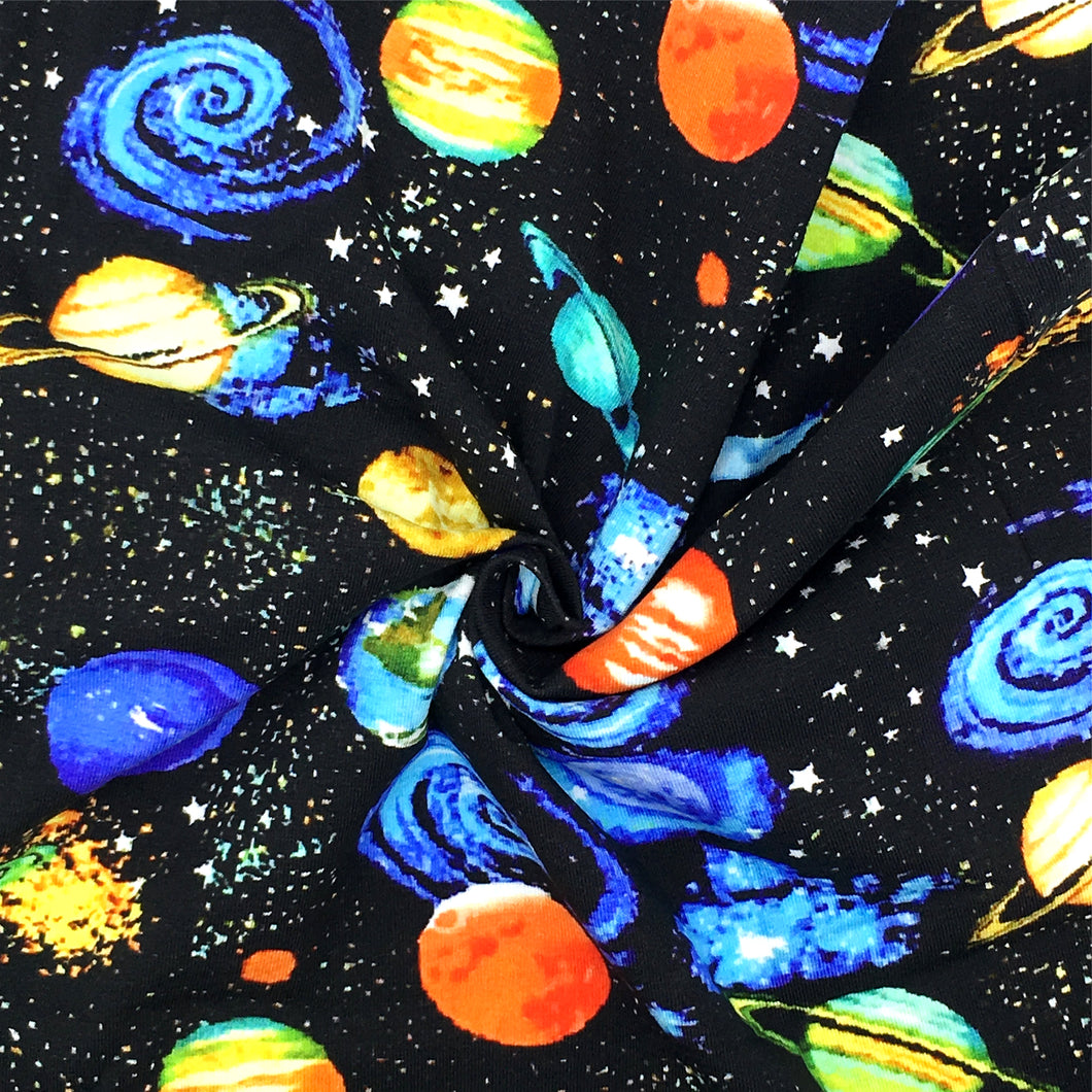 planet solar system galaxy black series printed fabric