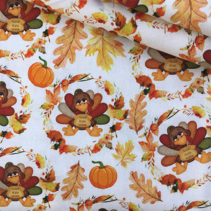 turkey chicken fall autumn leaf leaves tree printed fabric