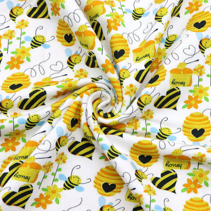bee flower floral heart love printed fabric