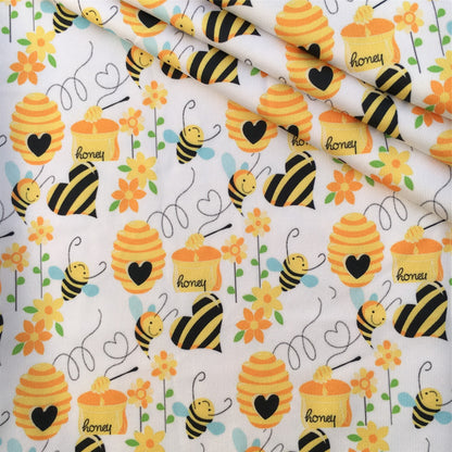 bee flower floral heart love printed fabric
