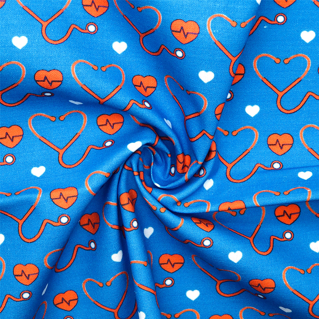 heart love nurses doctor health valentines day printed fabric