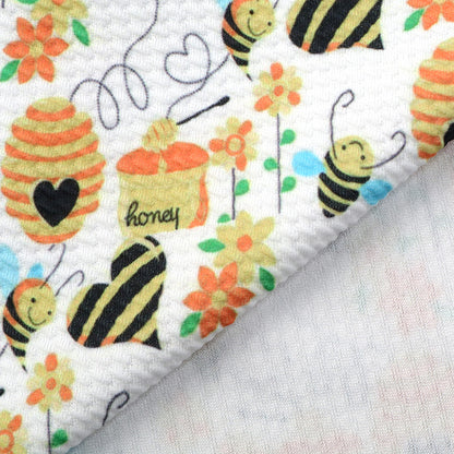 bee flower floral heart love printed fabric