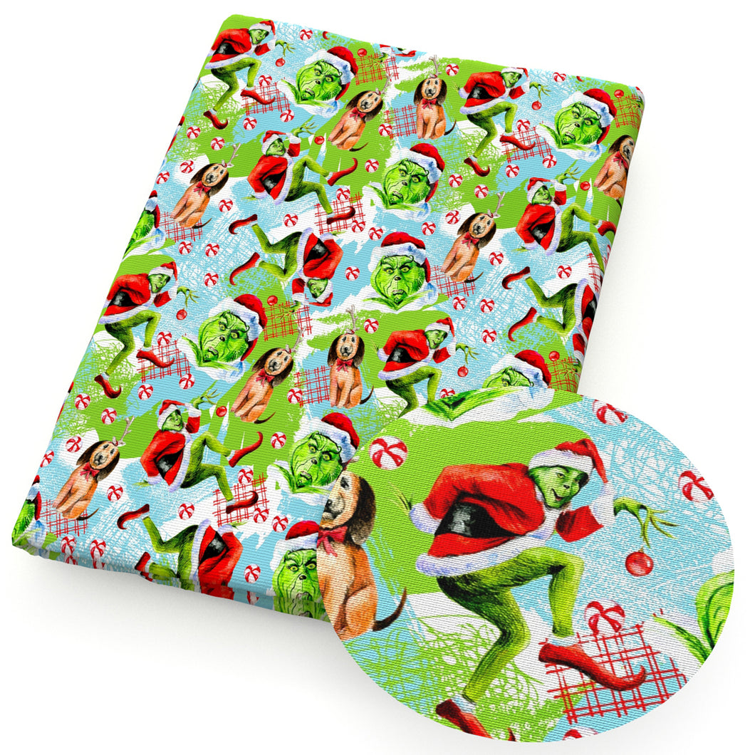 christmas day green series dog puppy printed fabric