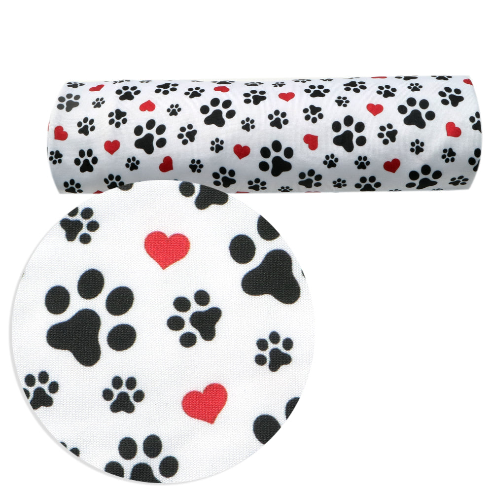footprint paw heart love valentines day printed fabric