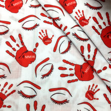 Load image into Gallery viewer, red series missing and murdered indigenous women mmiw hand palm printed fabric
