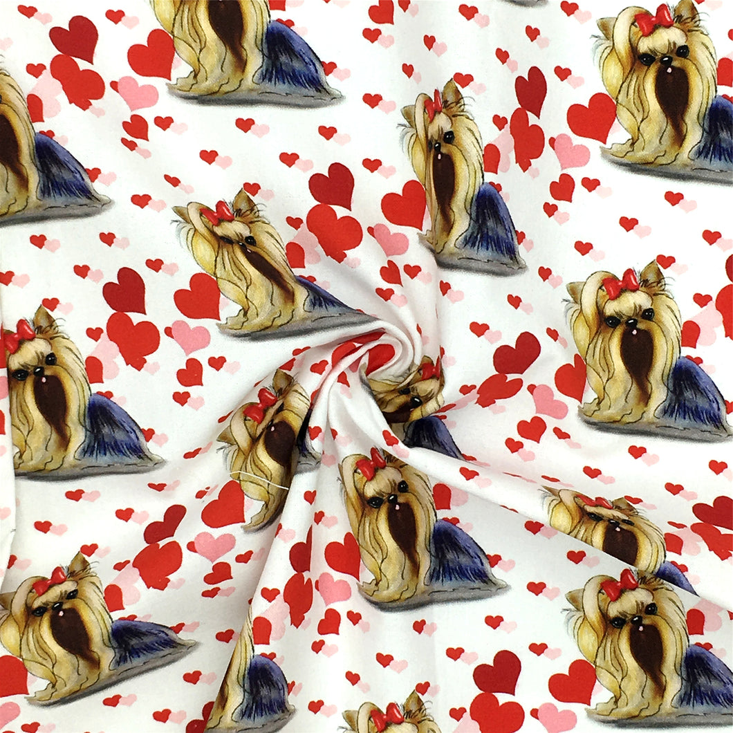heart love dog puppy valentines day printed fabric