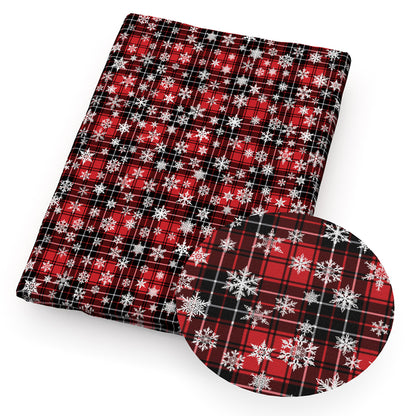 snowflake snow plaid grid christmas day red series printed fabric